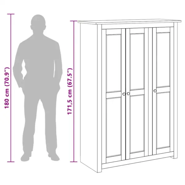 3-ukseline riidekapp nelja riiuli ja riputustoruga, naturaalne männipuit, 118 x 50 x 171,5 cm, Panama sari – 10