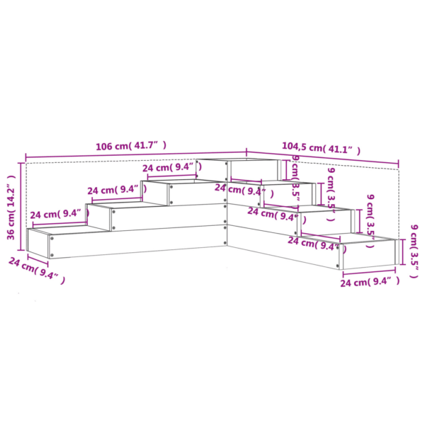 4-korruseline L-kujuline aia lillekast täismännipuidust, 106 x 104,5 x 36 cm – 9