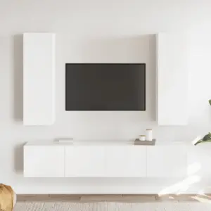 4-osaline seinale kinnitatav telerikappide komplekt, valge tehispuit, 2 x 80 x 30 x 30 cm ja 2 x 30,5 x 30 x 90 cm
