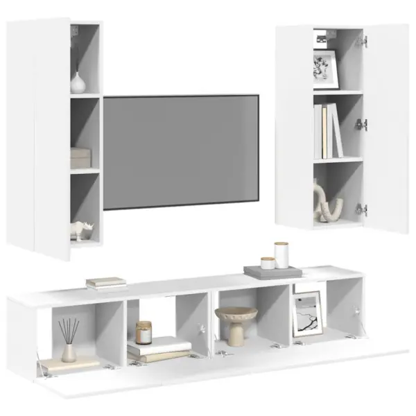 4-osaline seinale kinnitatav telerikappide komplekt, valge tehispuit, 2 x 80 x 30 x 30 cm ja 2 x 30,5 x 30 x 90 cm – 3