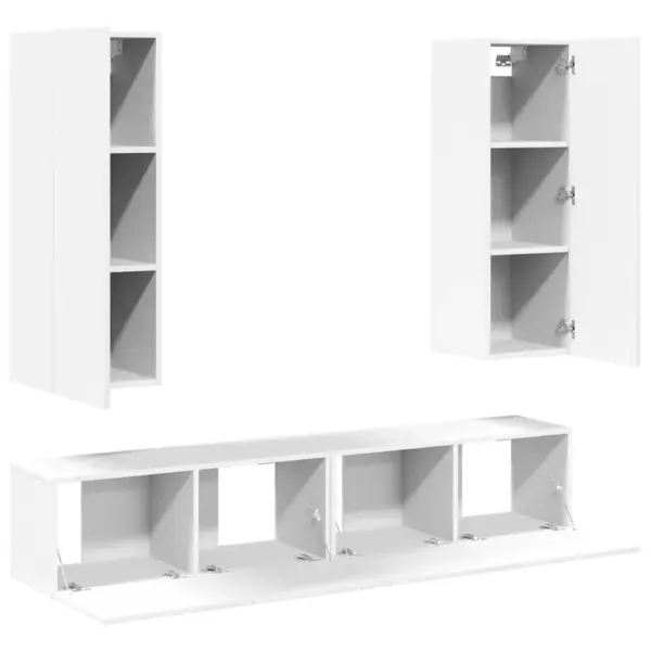 4-osaline seinale kinnitatav telerikappide komplekt, valge tehispuit, 2 x 80 x 30 x 30 cm ja 2 x 30,5 x 30 x 90 cm – 4