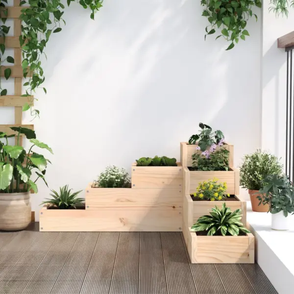 4-tasandiline L-kujuline taimekast, töötlemata männipuit, ilma põhjata, 80,5 x 79 x 36 cm – 3