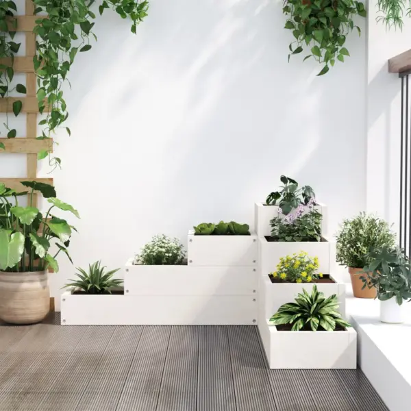 4-tasandiline L-kujuline taimekast ilma põhjata, valge männipuit, 80,5 x 79 x 36 cm – 3