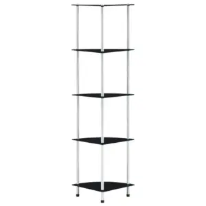 5-korruseline klaasriiul musta karastatud klaasiga, 30 x 30 x 130 cm