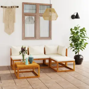 5-osaline modulaarne aiadiivanikomplekt patjadega, kreemjas, akaatsiapuidust