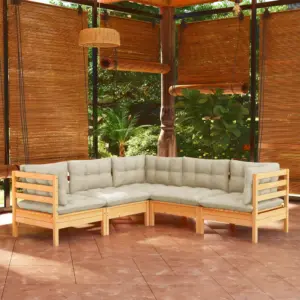 5-osaline männipuidust aiadiivanikomplekt kreemjate patjadega, moodulid 63,5 x 63,5 cm