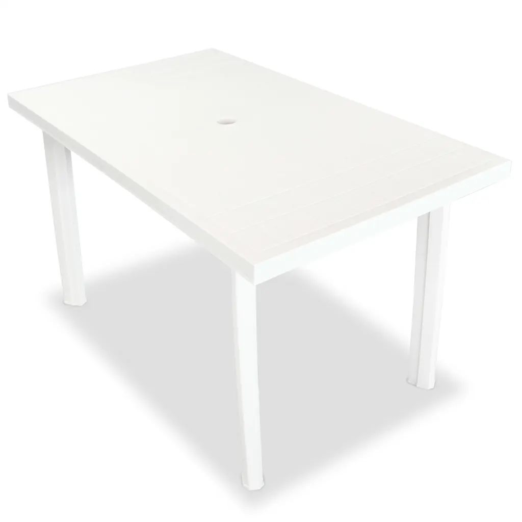 5-osaline aiamööbli komplekt kokkupandavate toolidega, päevavarju avaga plastlaud, valge, laud 126 x 76 cm