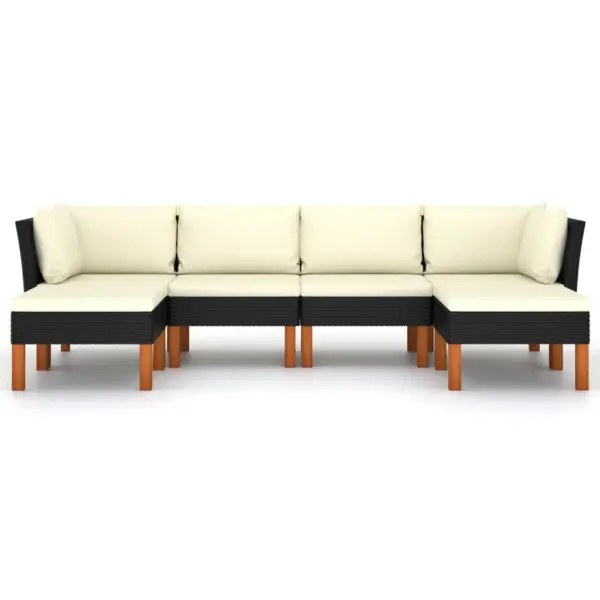6-osaline aiamööbli komplekt istmepatjadega, must polürotang, kreemjasvalged padjad, eukalüptipuidust jalad – 3