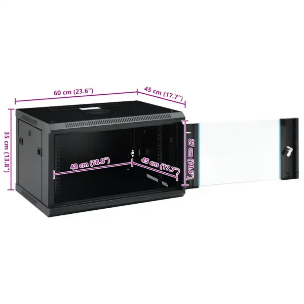 6U seinale paigaldatav 19-tolline võrgukapp, IP20, must, lukustatava klaasuksega, 600 x 450 x 350 mm – 9