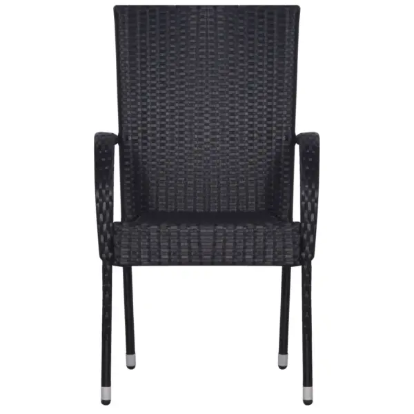 7-osaline aiamööbli komplekt akaatsiapuidust lauaga, mustad polürotangist toolid – 7