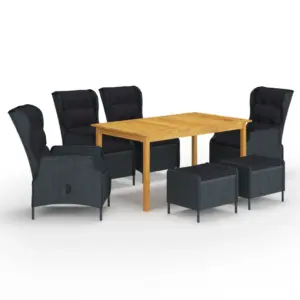 7-osaline aiamööbli komplekt reguleeritavate toolidega, tumehall PE-rotang, akaatsiapuidust laud 150 x 90 cm