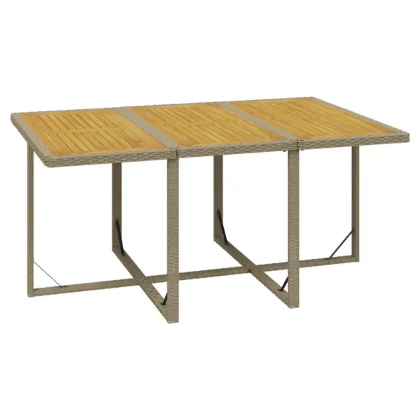 7-osaline aiamööbli komplekt patjadega, beež polürotang, akaatsiapuidust lauaga, laud 163 x 107 cm – 7