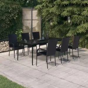 7-osaline aiamööbli komplekt, must PE-rotang, klaasplaadiga laud 200 x 100 cm
