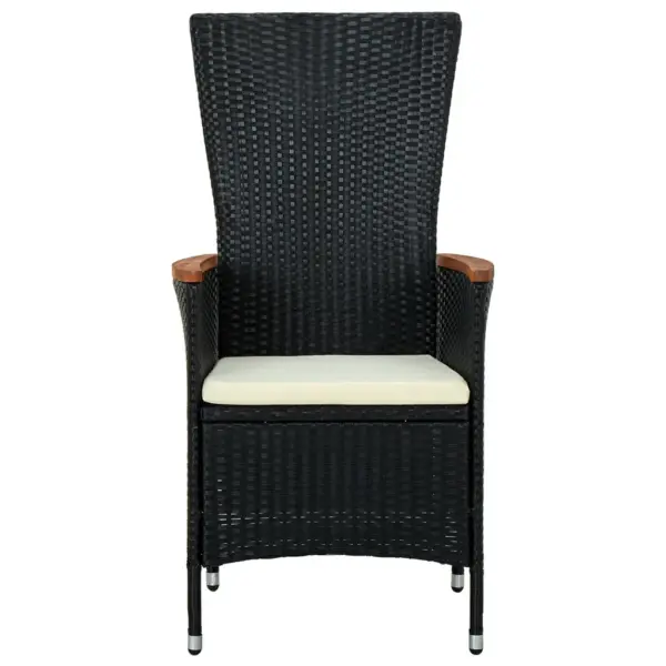 7-osaline aiamööbli komplekt recliner-toolidega, must PE-rotang, klaasplaadiga laud 140 x 70 cm, patjadega – 4