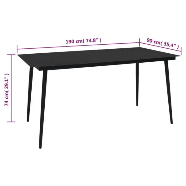 7-osaline aiamööbli komplekt, must PVC-rotang, klaasplaadiga laud 190 x 90 cm, 6 tooli – 12