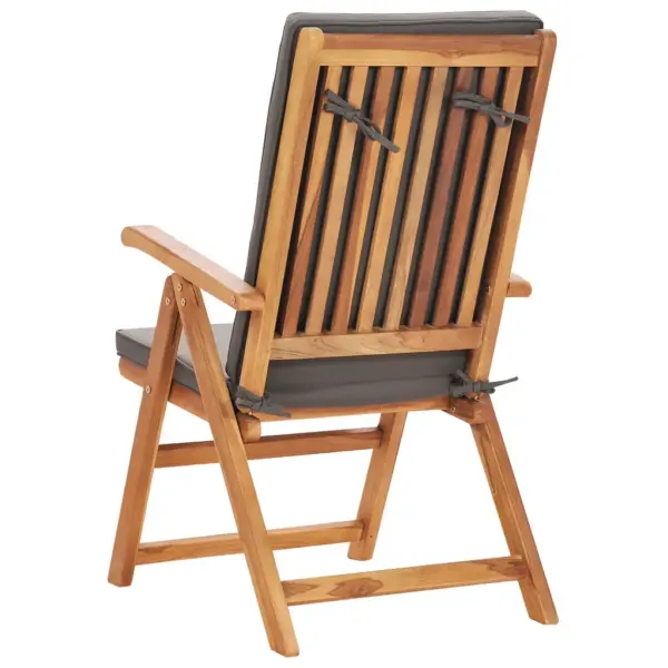 7-osaline tiigipuust aiamööbli komplekt hallide patjadega, reguleeritavad kokkupandavad toolid, laud 180 x 90 cm – 7