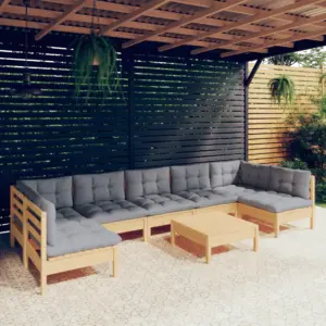 8-osaline männipuidust aiadiivanikomplekt hallide patjadega, modulaarne nurgadiivan ja laud