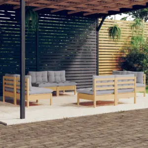 8-osaline modulaarne aiadiivanikomplekt hallide patjadega, täismännipuit, moodul 63,5 x 63,5 x 62,5 cm