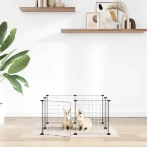 8-paneeliga lemmikloomapuur uksega, must, 35 x 35 cm, pulbervärvitud teras