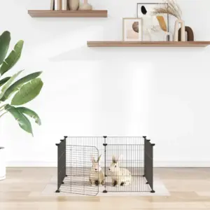 8-paneeliga lemmikloomapuur uksega, must pulbervärvitud teras, paneel 35 x 35 cm