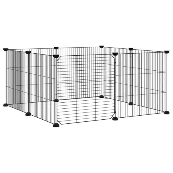 8-paneeliga lemmikloomapuur uksega, must pulbervärvitud teras, paneel 35 x 35 cm – 3