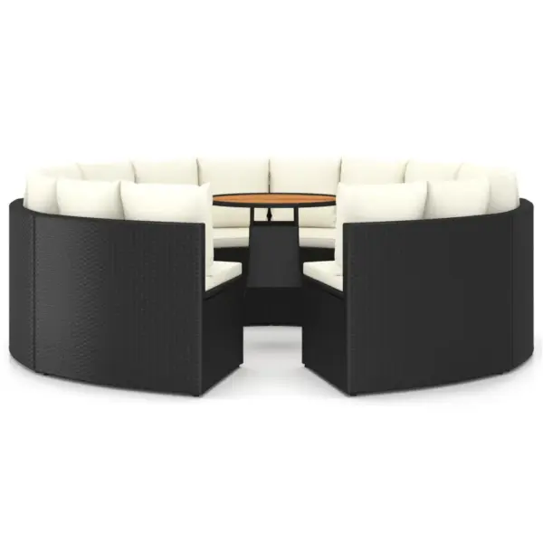 9-osaline lehvikukujuline aiadiivanikomplekt patjadega, must polürotang, akaatsiapuidust lauaga – 2