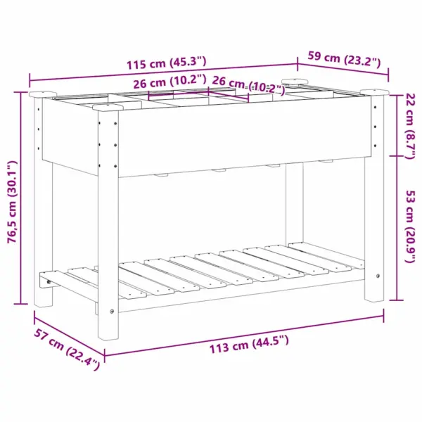 Aia istutuskast riiuliga, beež, tugev kuusepuit, 115 x 59 x 76,5 cm – 11