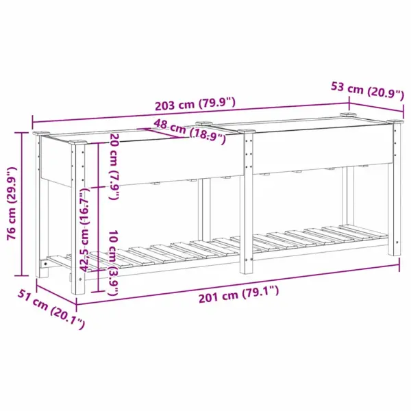 Aia istutuskast riiuliga, beež kuusepuit, 203 x 53 x 76,5 cm – 11