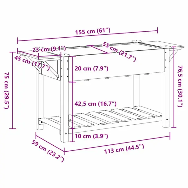 Aia istutuskast riiuliga, beež kuusepuit, 155 x 59 x 76,5 cm – 11