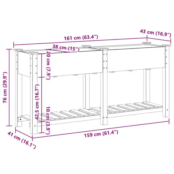 Aia istutuskast riiuliga, beež kuusepuit, 161 x 43 x 76,5 cm – 11