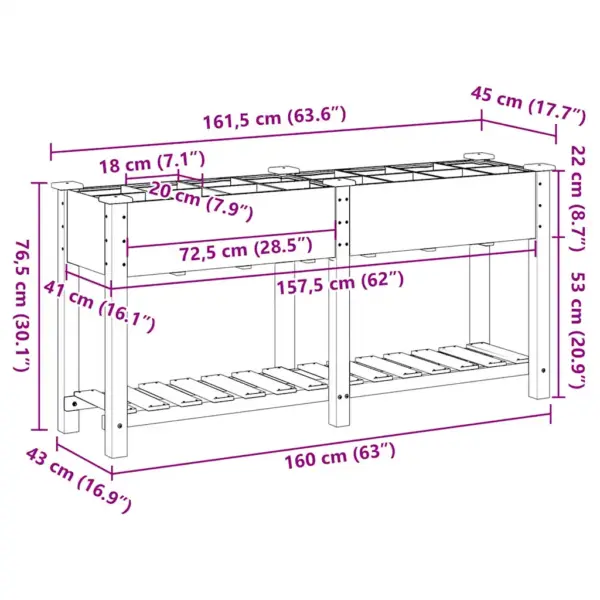 Aia istutuskast riiuliga, beež kuusepuit, 161,5 x 45 x 76,5 cm – 11