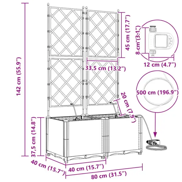 Aia istutuskast trellise ja kastmissüsteemiga, 2 tk, pruun teras, 80 x 40 x 142 cm – 10
