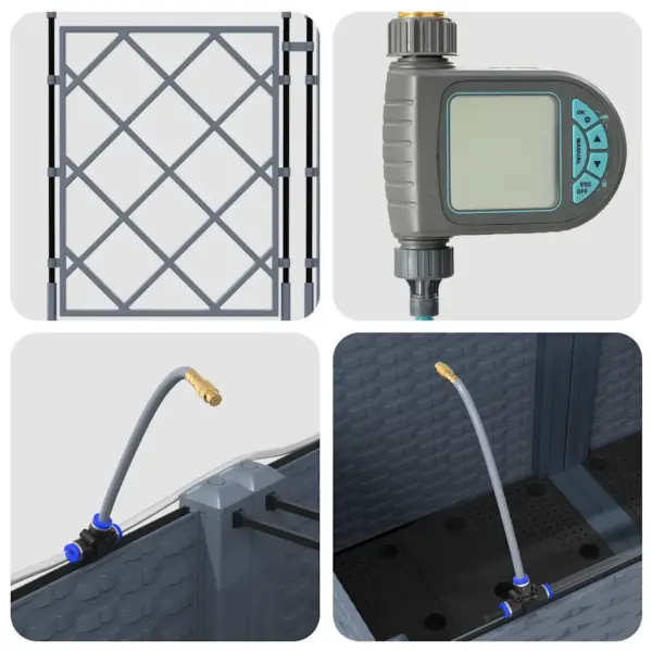 Aia istutuskast tugivõrega, 3-osaline, helehall teras, 120 x 40 x 142 cm – 9