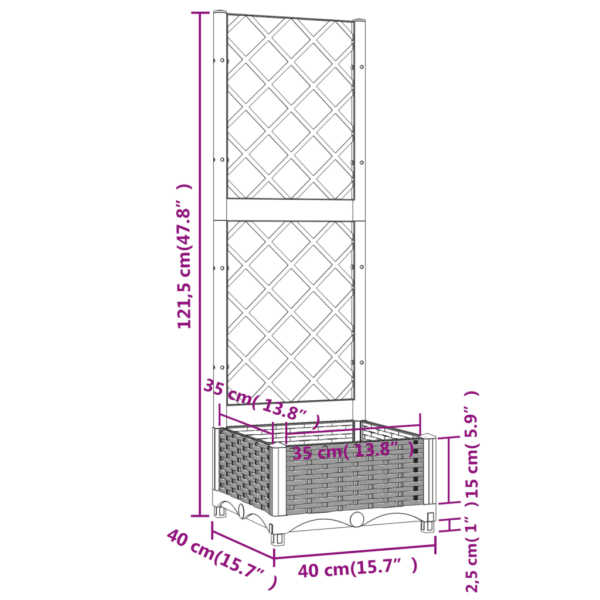 Aia istutuskast võrega, must PP, 40 x 40 x 121,5 cm – 8
