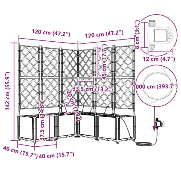 Aia istutuskastid trellise ja kastmissüsteemiga, 4 tk, hall teras, 120 x 120 x 142 cm – 6