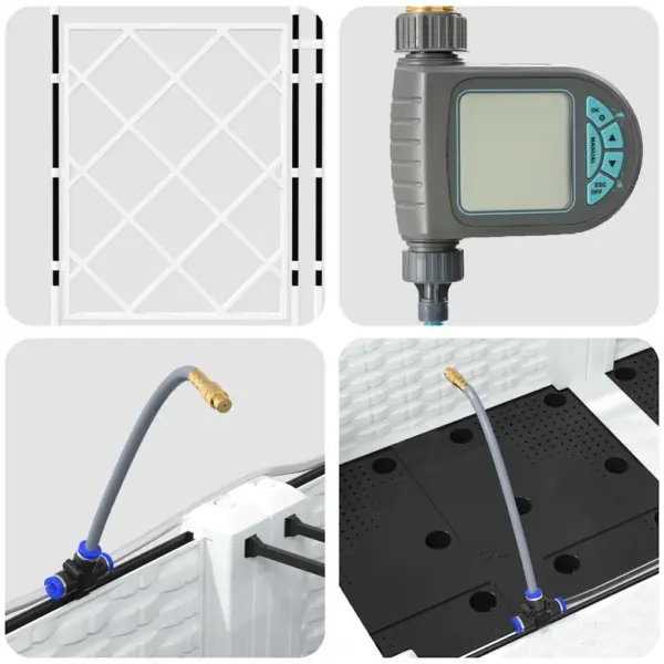 Aia istutuskastid trellise ja kastmissüsteemiga, 5 tk, valge teras, 120 x 120 x 126 cm – 7