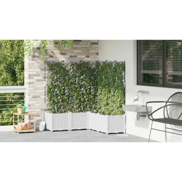 Aia istutuskastide komplekt tugiraamiga, 5 tk, valge teras, 120 x 120 x 142 cm – 4