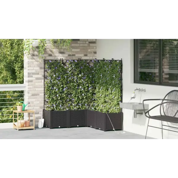 Aia istutuskastide komplekt trellise ja kastmissüsteemiga, 5 tk, must teras, 120 x 120 x 142 cm – 4