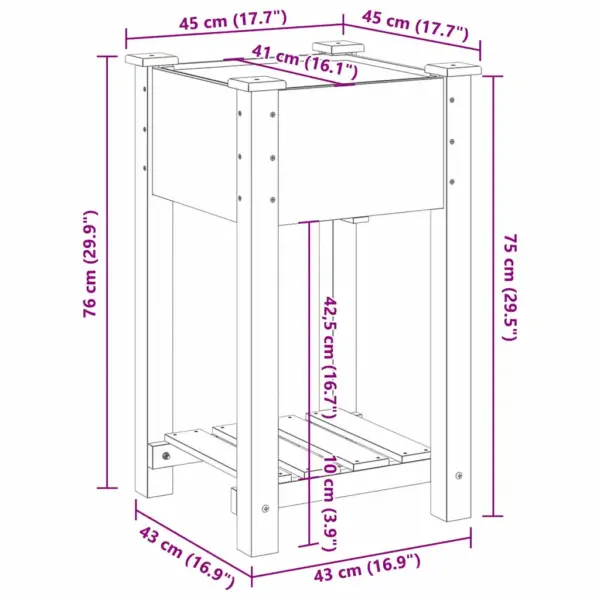 Aia istutusnõu riiuliga, beež tugevast kuusepuidust, 45 x 45 x 76,5 cm – 11