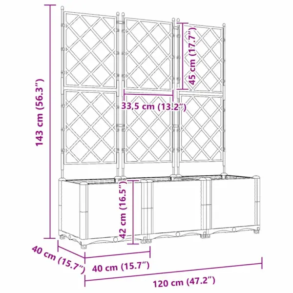 Aia istutuspotid trelliseintega, helehall teras, 3 tk, 120 x 40 x 143 cm – 9