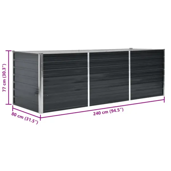 Metallist aia taimelava, antratsiithall, tsingitud teras, 240 x 80 x 77 cm – 8