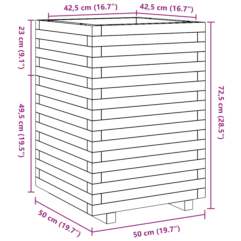 Aia taimekast survetöötlusega immutatud männipuidust, 50 x 50 x 72,5 cm