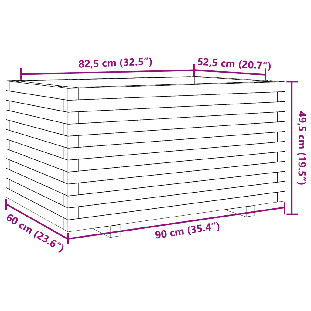 Aia taimekast surveimmutatud männipuidust, pruun, 90 x 60 x 49,5 cm