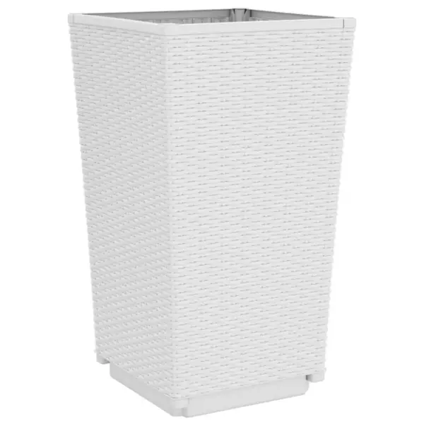 Kõrged aia taimekastid rotangiviimistlusega, 2 tk, valge, 32,5 x 32,5 x 57 cm, PP – 7