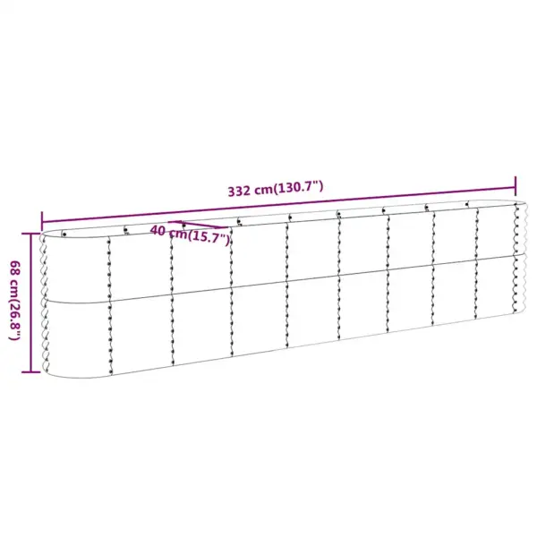Ovaalne aia taimelava, galvaniseeritud teras, antratsiithall, 332 x 40 x 68 cm – 6