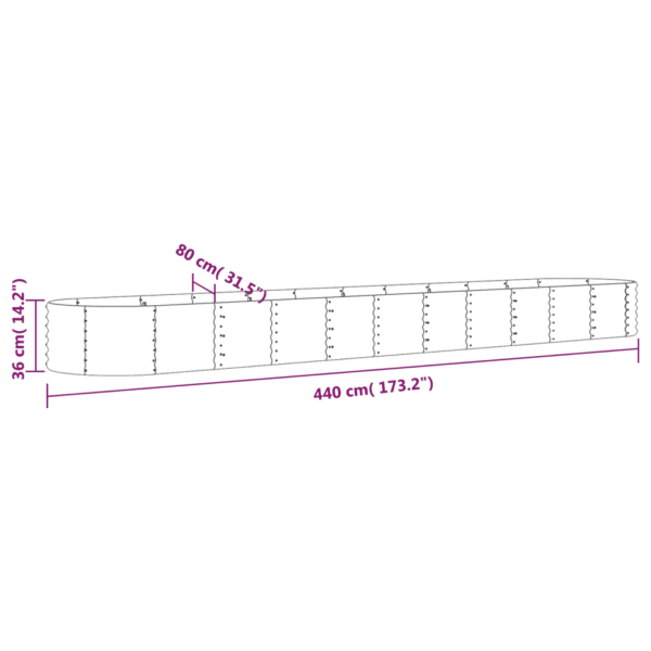 Ovaalne aia taimelava, galvaniseeritud teras, hõbedane, 440 x 80 x 36 cm – 6