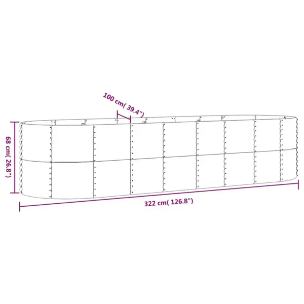 Aia galvaniseeritud terasest ovaalne taimelava, antratsiithall, 322 x 100 x 68 cm - 6