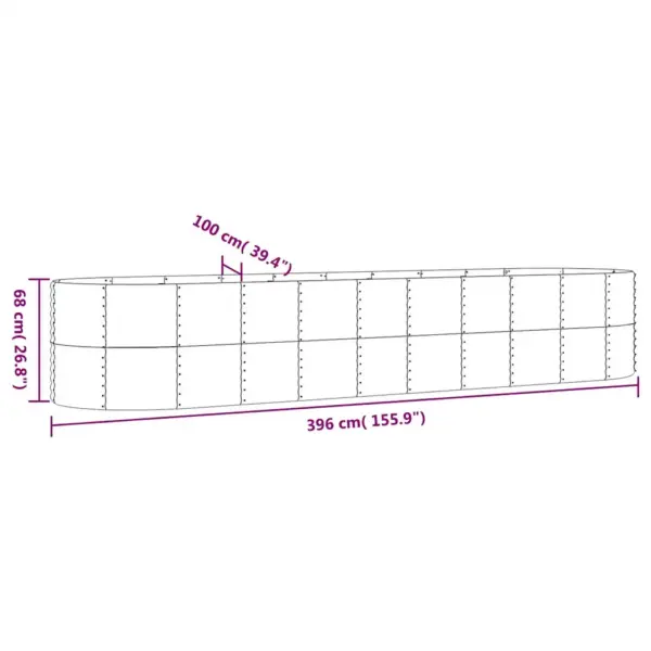 Ovaalne aia taimelava, galvaniseeritud teras, antratsiithall, 396 x 100 x 68 cm – 6
