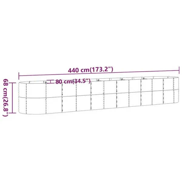 Ovaalne aia taimelava galvaniseeritud terasest, antratsiithall, 440 x 80 x 68 cm - 6