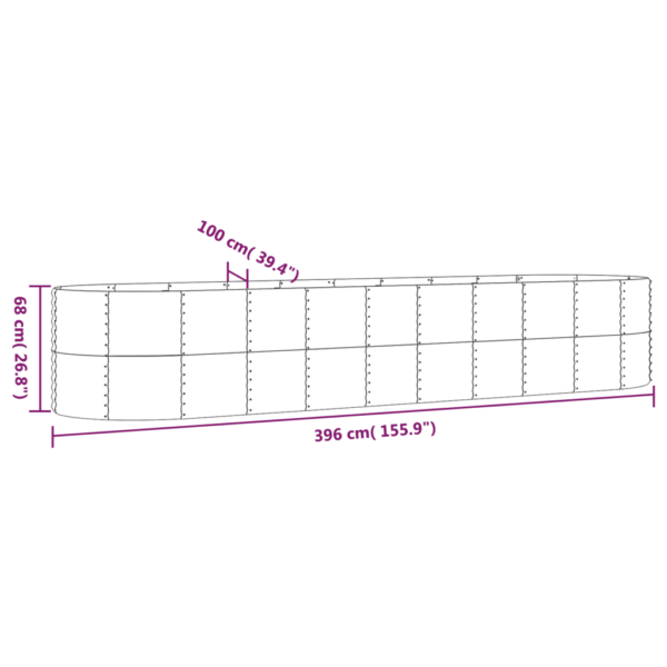 Aia taimelava, ovaalne, galvaniseeritud teras, hõbedane, 396 x 100 x 68 cm – 6